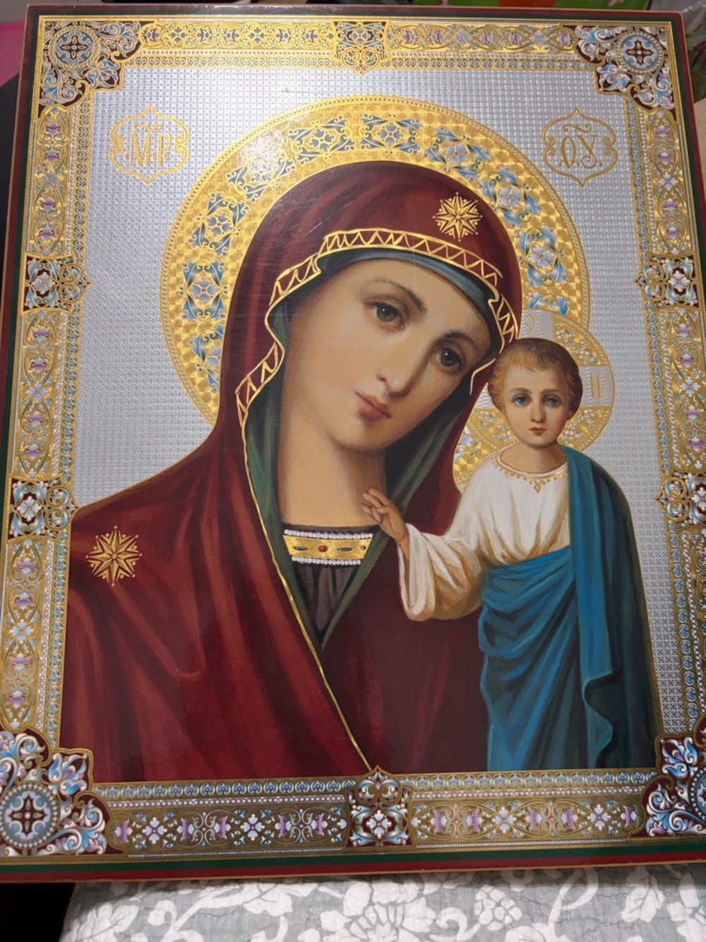 Russian Christian Orthodox Church Frame Virgin Mary with Baby Jesus - Picture 2 of 9
